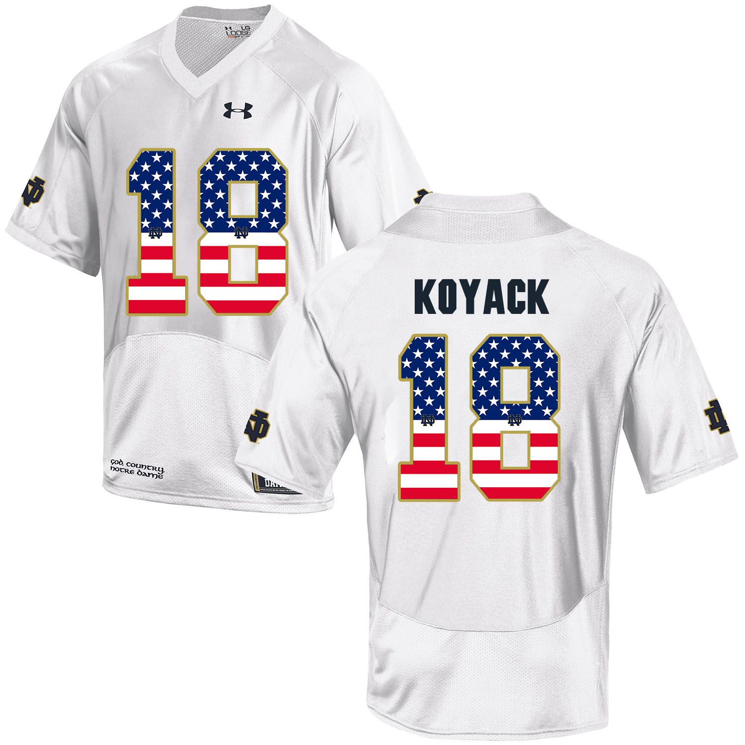 Men Norte Dame Fighting Irish 18 Koyack White Flag Customized NCAA Jerseys